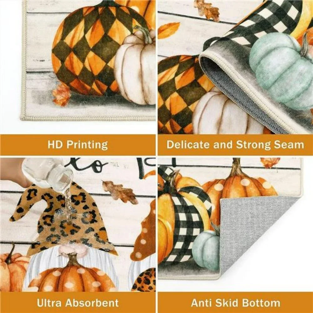 Fall Kitchen Rugs Sets of 3 Piece Leopard Pumpkins Floor Mats Non Skid Washable